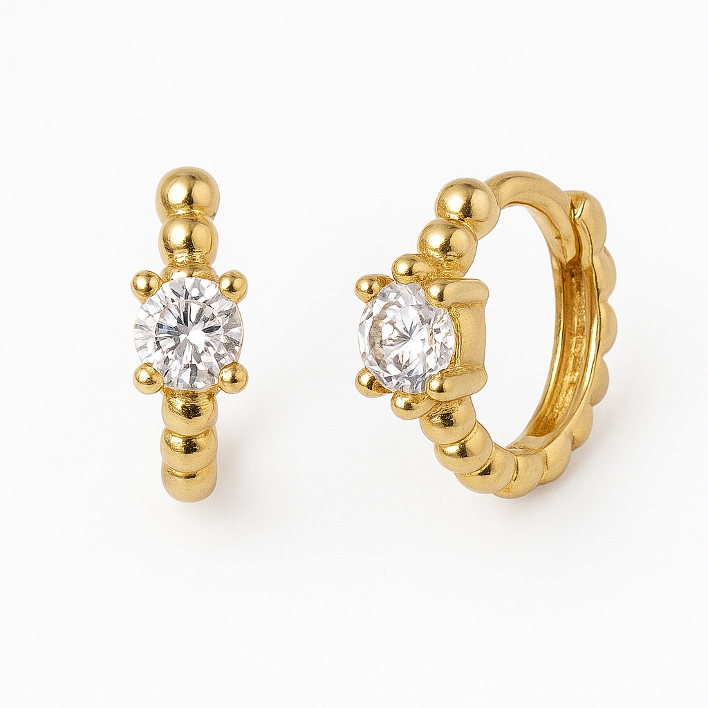 ARGOLLAS DORADAS DE BOLITAS Y CIRCON CENTRAL