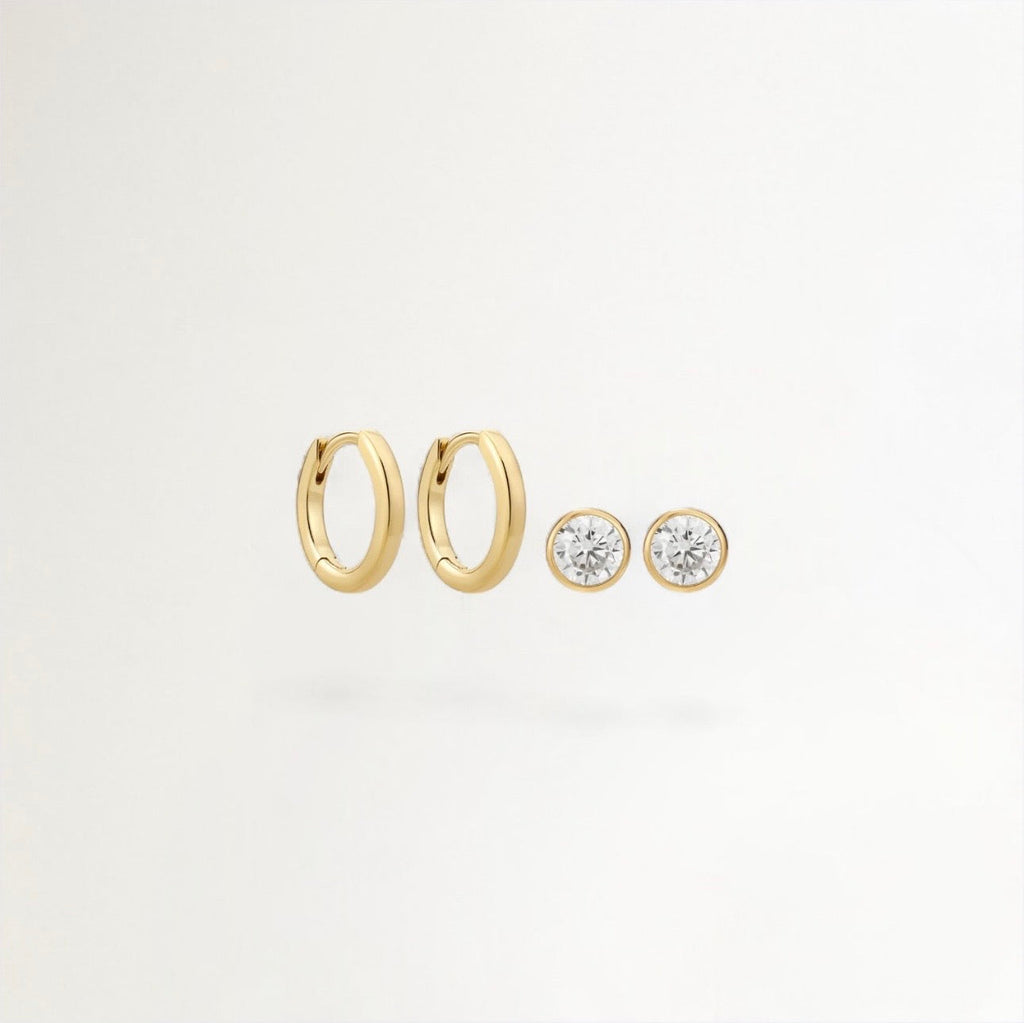 SET DE AROS CIRCONIA PUNTO DE LUZ BAÑADAS EN ORO