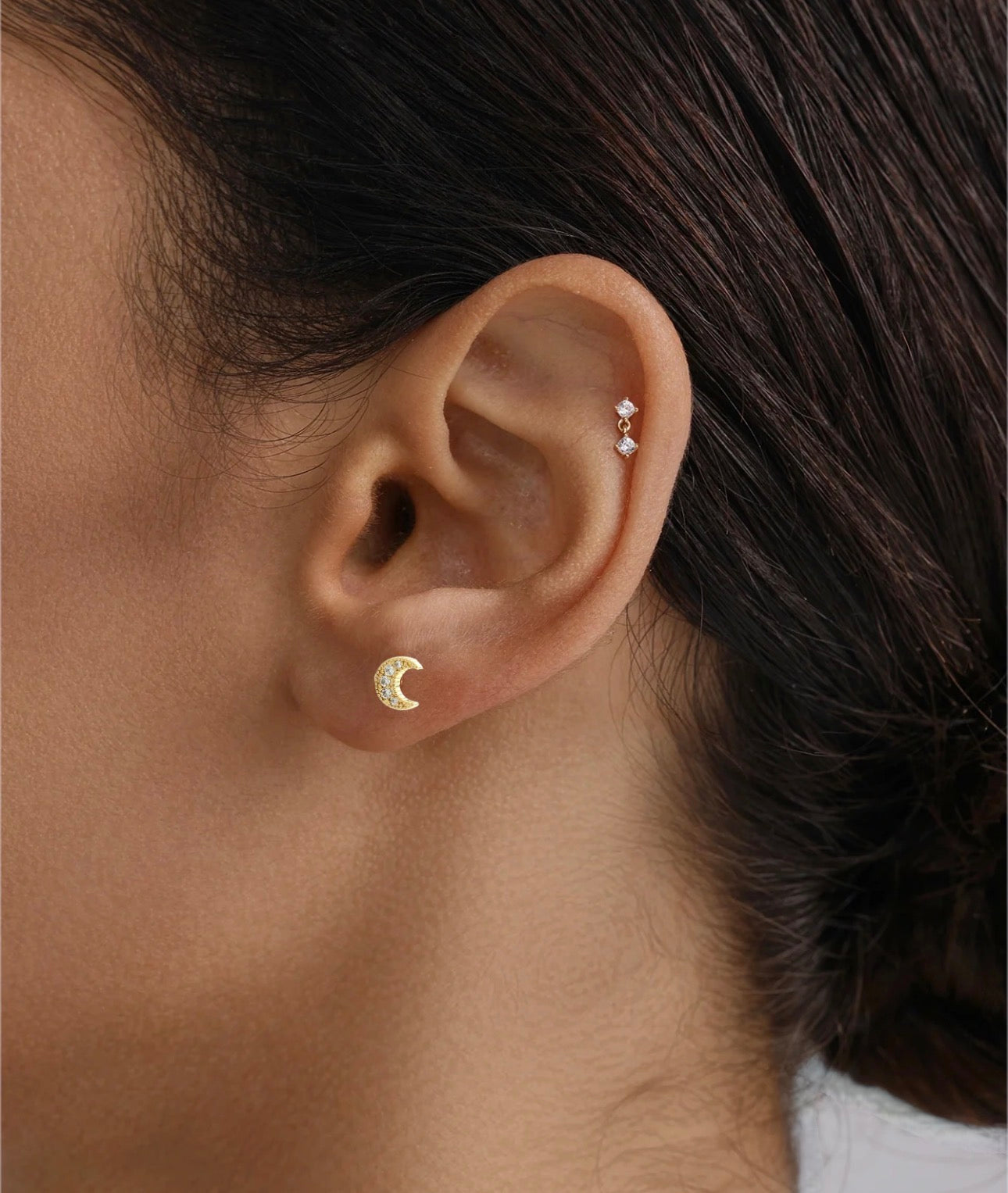 PIERCINGS CIRCON LUNA BAÑADO EN ORO (1 UNIDAD)